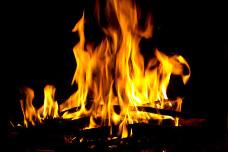 Flames in fireplaceの写真素材