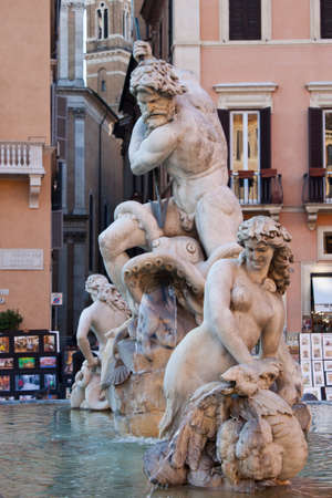 Fountain of Neptune in Piazza Navona, Rome, Italyのeditorial素材