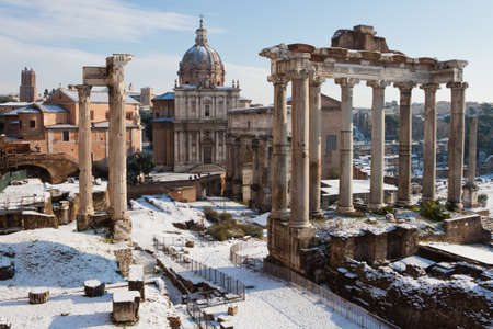 Roman Forum with snow の写真素材