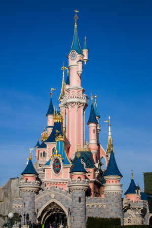 Paris, France, 18 February 2012 - Disneyland Paris Castle. Disneyland Paris is a holiday and recreation resort in Paris. It is the most visited themed attraction of Europe.のeditorial素材