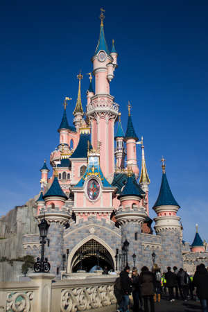 Paris, France, 18 February 2012 - Disneyland Paris Castle. Disneyland Paris is a holiday and recreation resort in Paris. It is the most visited themed attraction of Europe.のeditorial素材