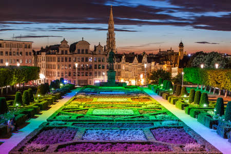 Cityscape of Brussels from Monts des Arts at dusk