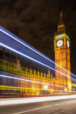 Big Ben and night traffic on Westminster Bridge