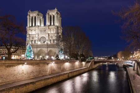 Notre Dame de Paris at night, France.のeditorial素材