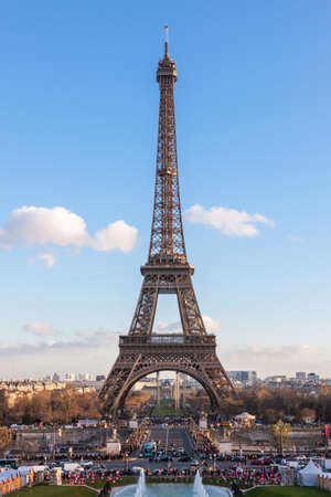 Eiffel Tower at dusk from Trocadero in Paris, France.の写真素材