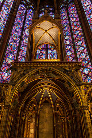 Paris, France, December 24, 2013 - Interiors of the Sainte-Chapelle  Holy Chapel   The Sainte-Chapelle is a royal medieval Gothic chapel in Paris and one of the most famous monument of the city のeditorial素材