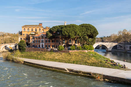Tiber Island in Rome, Italyの写真素材