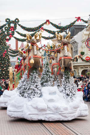 PARIS â December 31, 2013 â Disney Christmas Parade in Disneyland Paris.のeditorial素材