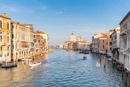 Grand Canal and Basilica of Santa Maria della Salute at sunset in Venice, Italy.の写真素材