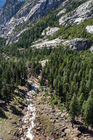 View of Yosemite National Park from Mist Trail and John Muir Trail, California, USA.の写真素材