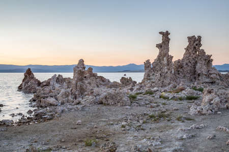 Mono Lake with tufa rock at sunset in Mono County, California, USAの写真素材
