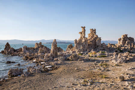 Mono Lake with tufa rock at sunset in Mono County, California, USAの写真素材
