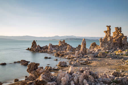 Mono Lake with tufa rock at sunset in Mono County, California, USAの写真素材