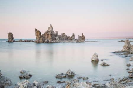 Mono Lake with tufa rock at sunset in Mono County, California, USAの写真素材