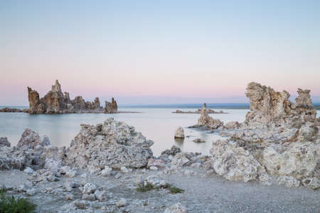 Mono Lake with tufa rock at sunset in Mono County, California, USAの写真素材