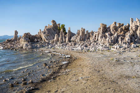 Mono Lake with tufa rock in Mono County, California, USAの写真素材