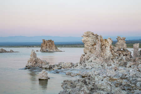 Mono Lake with tufa rock at sunset in Mono County, California, USAの写真素材