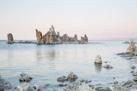 Mono Lake with tufa rock at sunset in Mono County, California, USAの写真素材