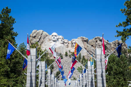 MOUNT RUSHMORE, SOUTH DAKOTA - AUGUST 1: View of The Grand Terrace and Mount Rushmore on August 1, 2015 in South Dakota, USA. Mount Rushmore is the American National Memorial.のeditorial素材