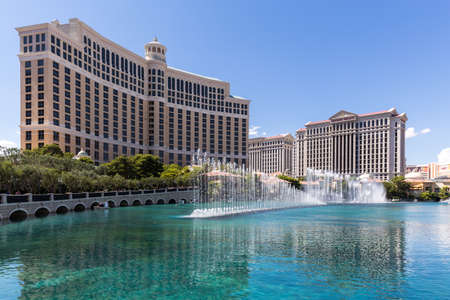 LAS VEGAS, NV - AUGUST 12: View of Bellagio and Caesars Palace hotels and casino on August 12, 2015 in Las Vegas, USA. Las Vegas is one of the top tourist destinations in the world.のeditorial素材