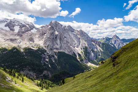 View of the Marmolada, also known as the Queen of the Dolomites. Marmolada is the highest mountain of the Dolomites, situated in northeast of Italy.の写真素材
