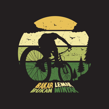 Silhouette design of cycling in a forest. Vector illustrationのイラスト素材