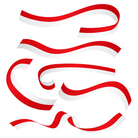 Collection of Indonesian flag ribbons of various shapesのイラスト素材