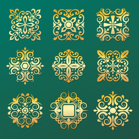 collection of gold floral vintage decoration various shape. vector illustrationのイラスト素材