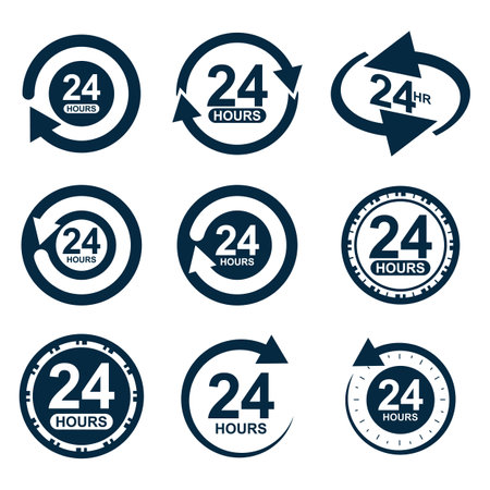 24 hour monochrome logo setのイラスト素材