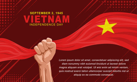 hand holding flag for Vietnam Independence Day greeting, vector illustrationのイラスト素材