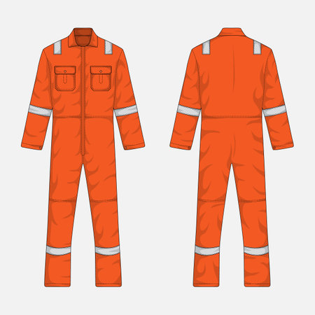 orange coverall workwear mockup front and back view. vector illustrationのイラスト素材