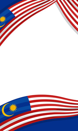 Vertical background of Malaysian Flag decoration with negative space. Malaysian Independence Day celebration backgroundのイラスト素材