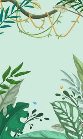 Beautiful foliage background, jungle tropical leaves frame. vector illustrationのイラスト素材