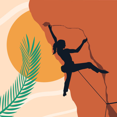 Abstract style female rock climber flat design silhouette suitable for home wall decorationのイラスト素材