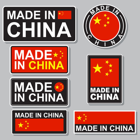 Collection of Made in China badge decal of various shapeのイラスト素材