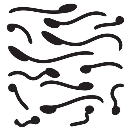 Simple background of hand drawn mosquito larvae. Collection of flat cartoon tadpolesのイラスト素材