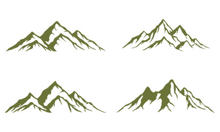 Collection of hand drawn line art mountain logoのイラスト素材