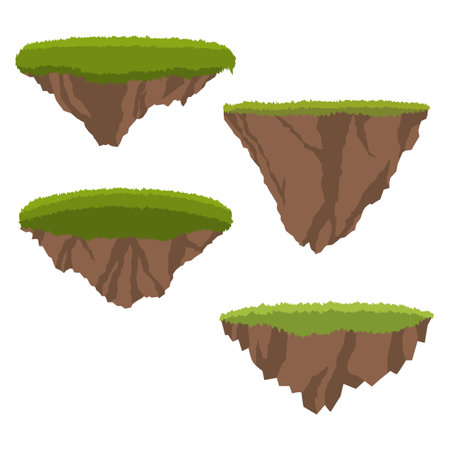 Collection of floating islands flat designのイラスト素材