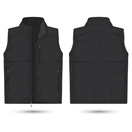 Black vest jacket template front and back view. Vector illustrationのイラスト素材