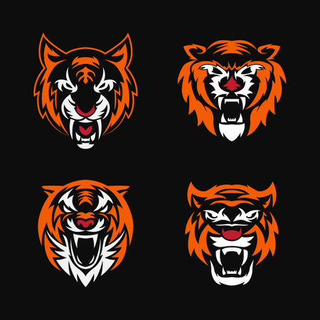Collection of tiger head logosのイラスト素材
