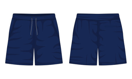 Sweatpants front and back view. Sports shorts. Navy blue casual shorts. Vector illustrationのイラスト素材