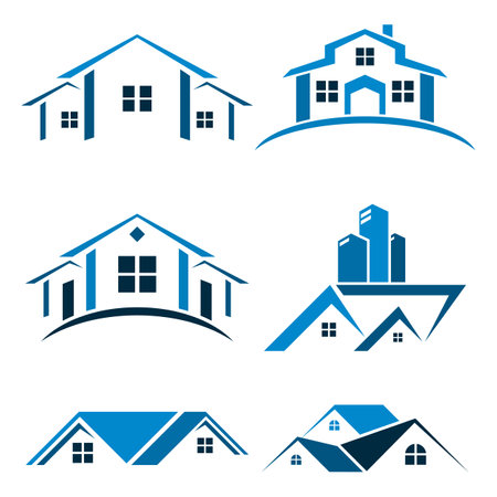 Collection of housing business logos. Real estate agent logo. Apartment logo. Construction buildingのイラスト素材