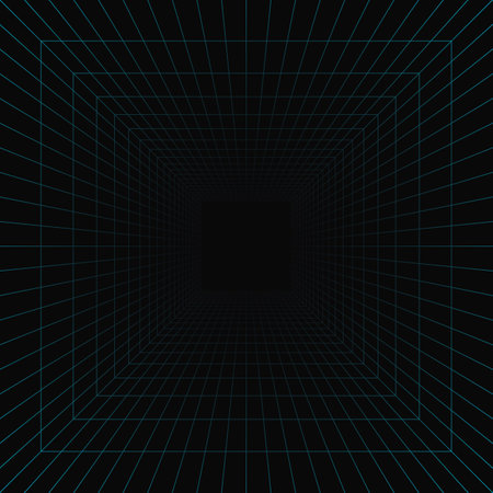 Square background dark hallway wireframe perspective. Grid room in perspectiveのイラスト素材