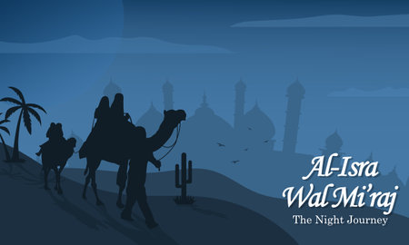 Desert background of Isra Miraj Islamic Day celebrationのイラスト素材