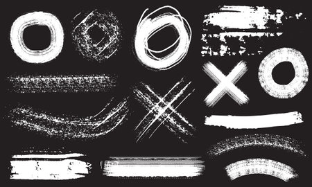 Collection of black ink stroke element designs of different shapesのイラスト素材