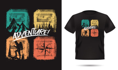 Adventure t-shirt design mockup. Vector illustrationのイラスト素材