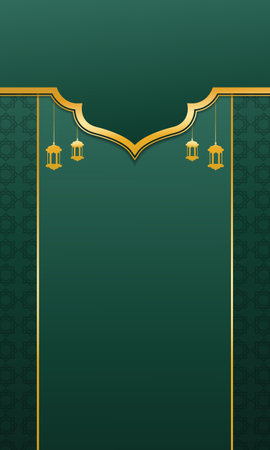 Islamic day celebration gold green blank background. Islamic luxury wallpaperのイラスト素材