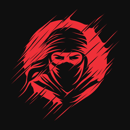 Warrior character abstract design. Ninja silhouette logo with abstract moon background suitable for t-shirt designのイラスト素材