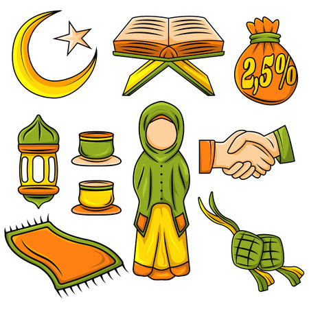 Collection of cute doodles Ramadan and Eid ornamentsのイラスト素材