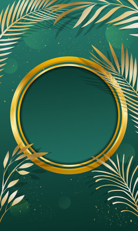 Luxury gradient background with empty frame. Luxury golden foliage decoration backgroundのイラスト素材